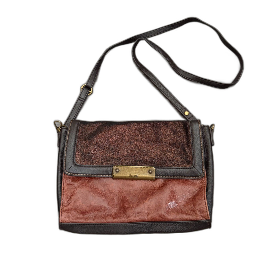 The Sak Demi Teak Multi Crossbody Bag Convertible‎ Clutch Two Tone Brown Leather